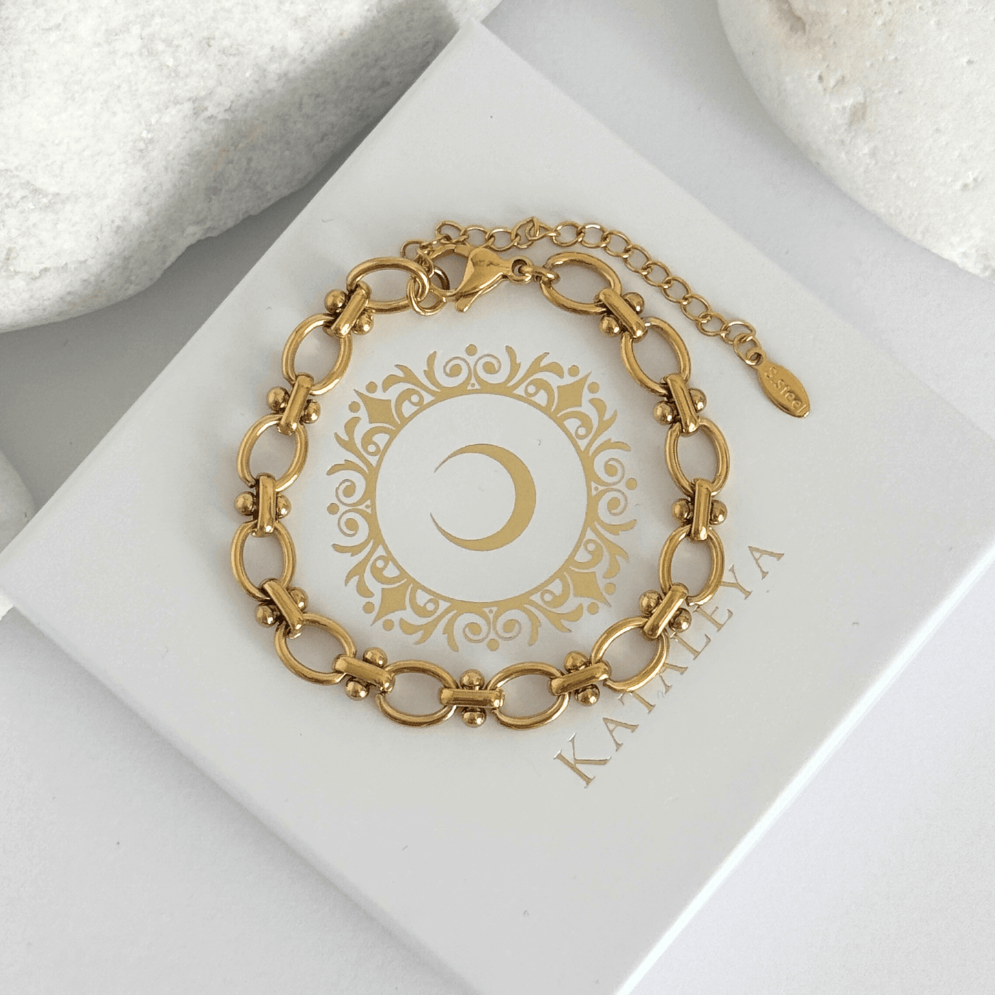 Golden Horizon Chain Bracelet, gold plated stainless steel links accented by subtle bead details, by Kataleya