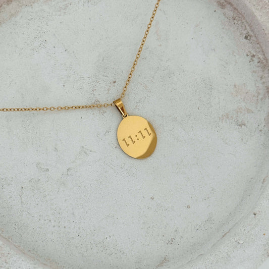 1111 Necklace on a minimalist background, showcasing its waterproof design and spiritual symbolism.