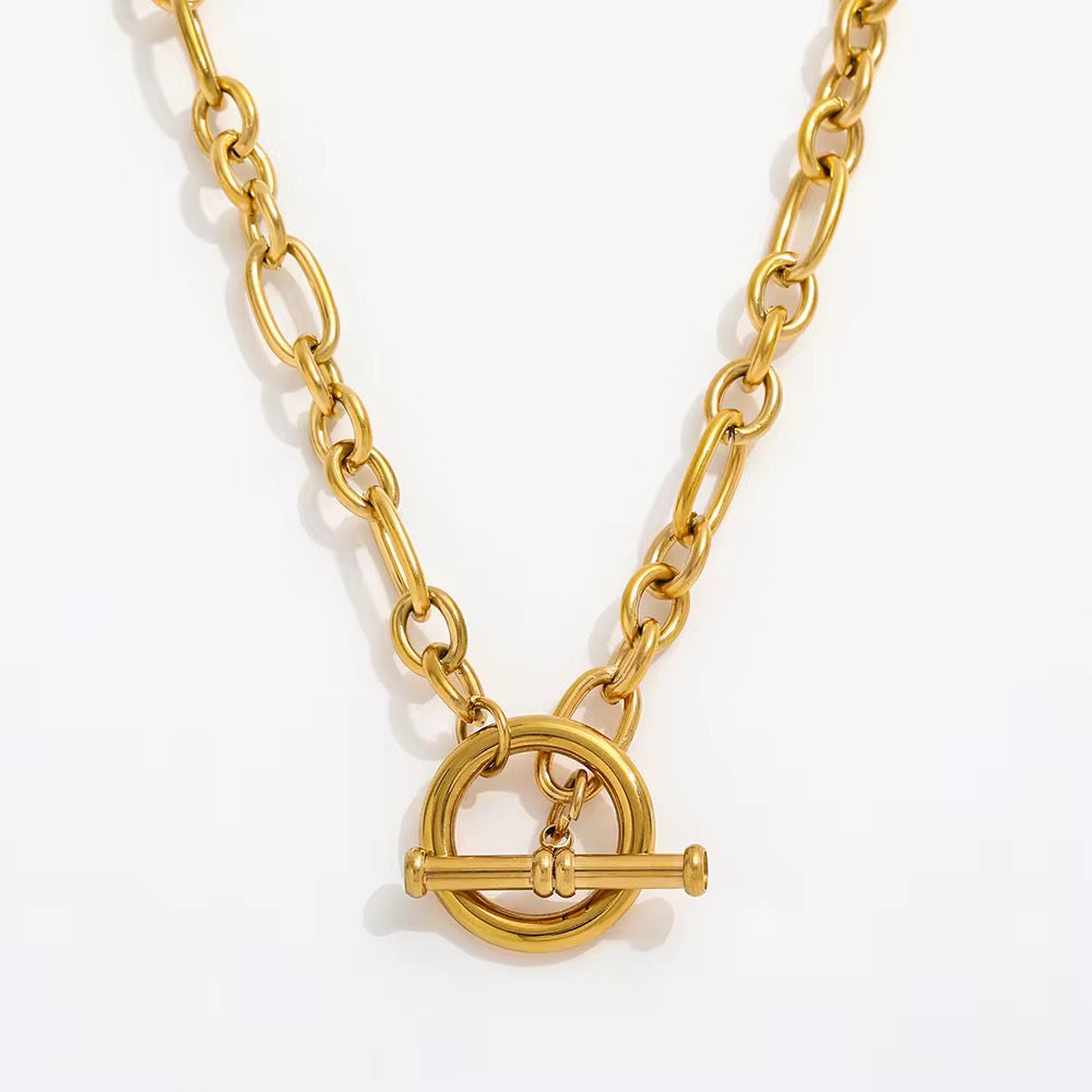 Chunky Gold Plated Stainless Steel T-bar Chain Necklace - Kataleya