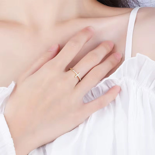 Gold Plated Cross Zirconia Ring - Sterling Silver - Kataleya