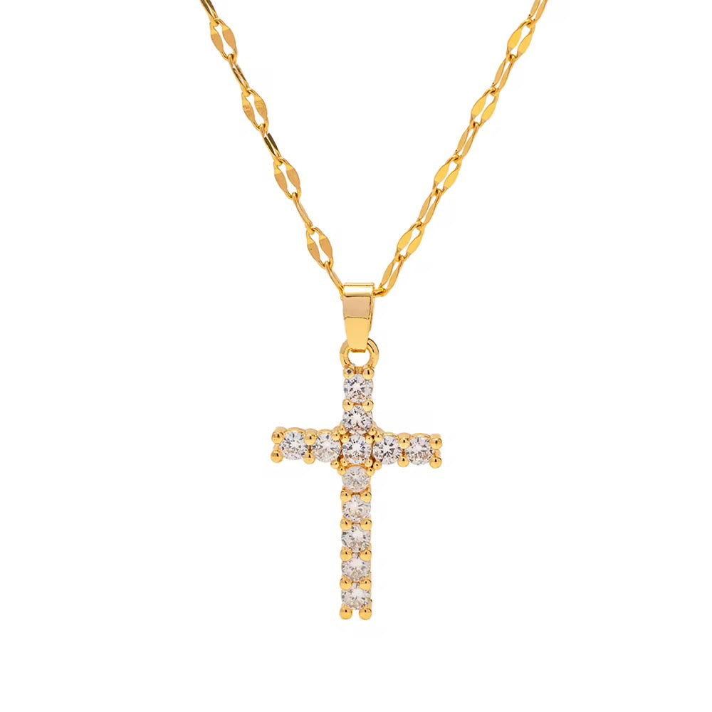 Cross Zircon Pendant Gold Necklace by Ktaleya