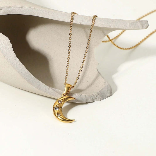 Crescent Moon Gold Pendant Necklace by Kataleya