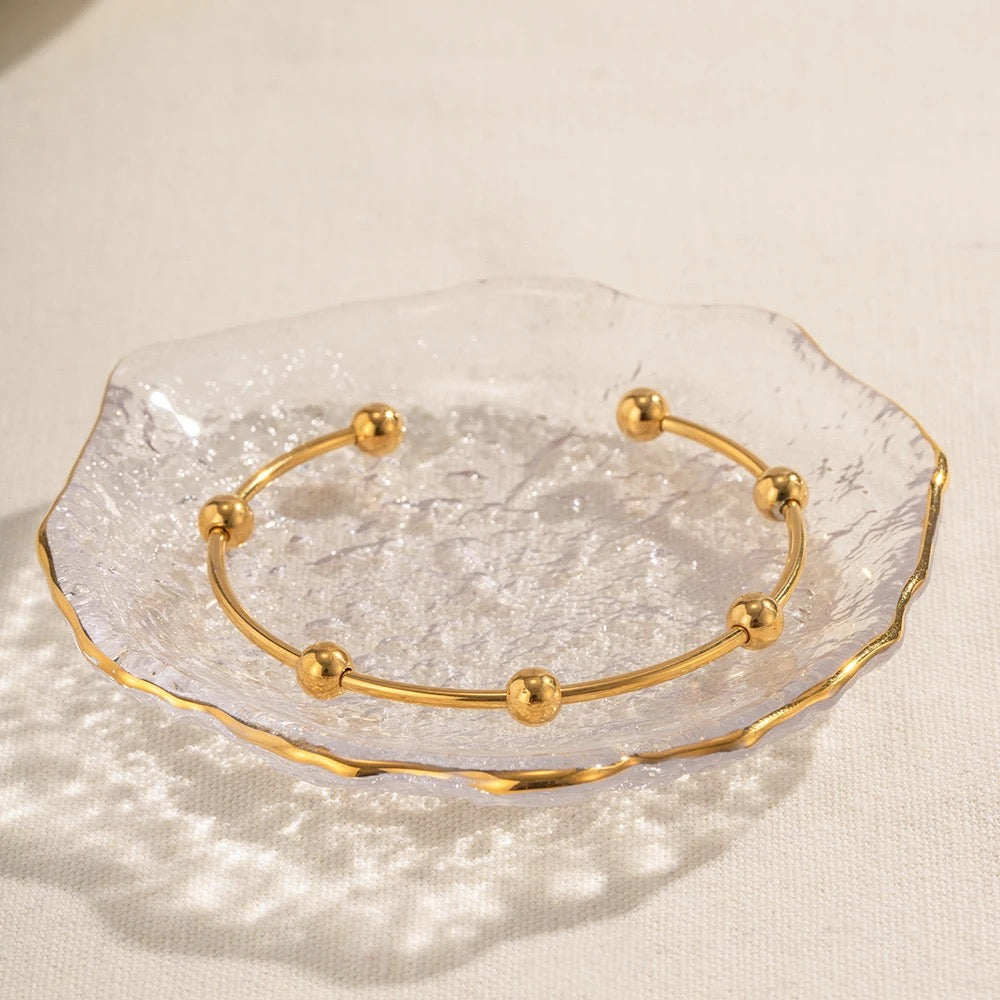 Gold Ball Open Bangle - Add Charms - by Kataleya