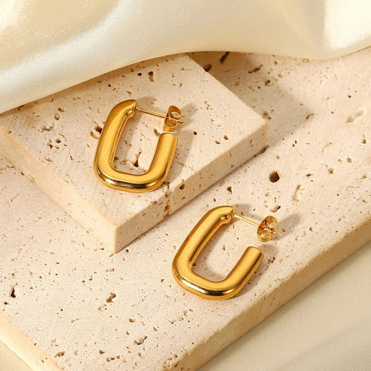 Gold Square Stud Earrings by Kataleya
