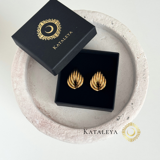 Chunky Teardrop Earrings in a black gift box by Kataliyet, showcasing modern gold plated design.