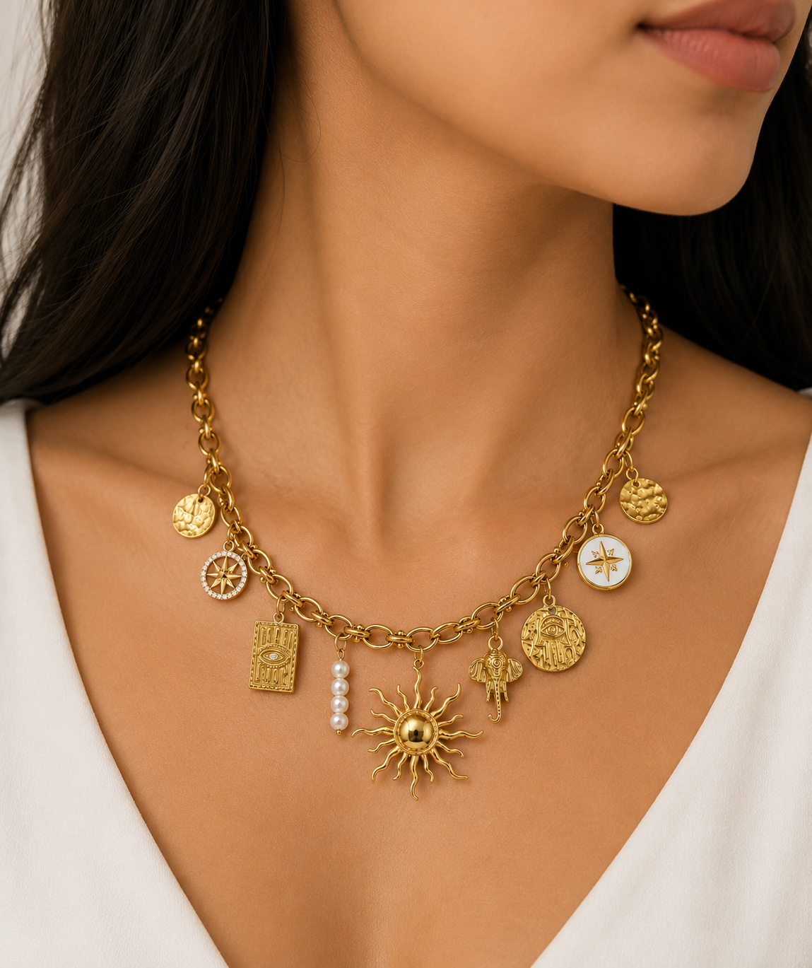 Helia Charm Necklace | Gold Statement Charm Necklace