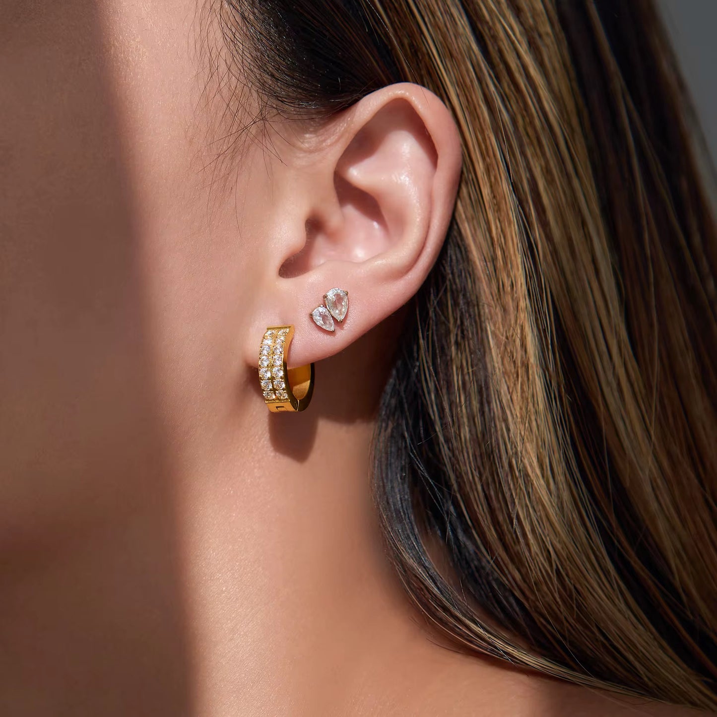 Casaya Gold Zirconia Hoop Earrings by Kataleya