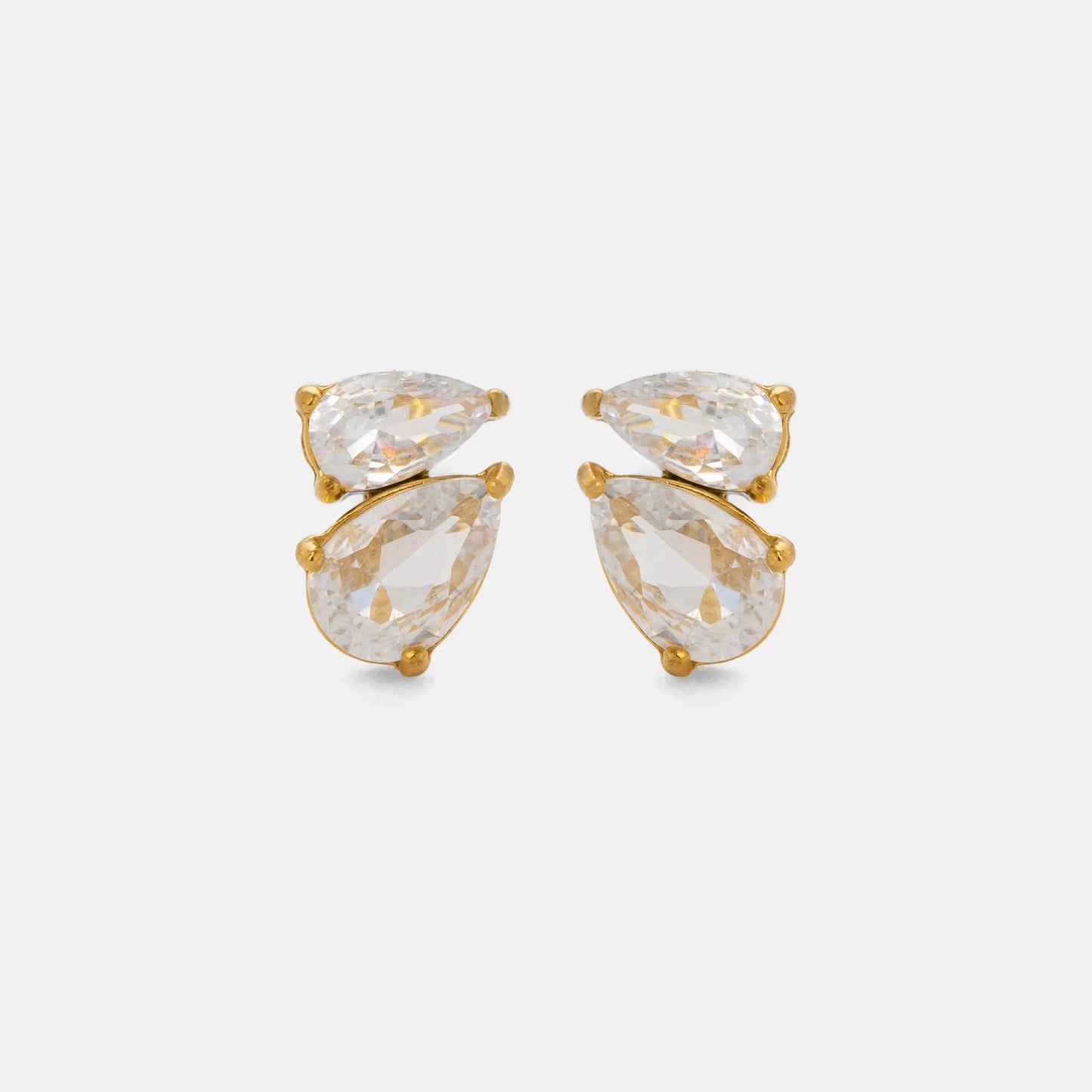 Alma Gold Double Diamond Stud Earrings by Kataleya.