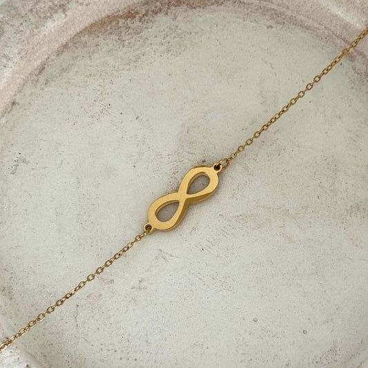 Infinity Necklace featuring a gold infinity symbol on a delicate chain, representing timeless elegance.