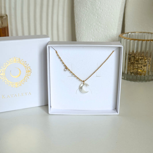 Mini White Moon Pendant Necklace - Kataleya Jewelry