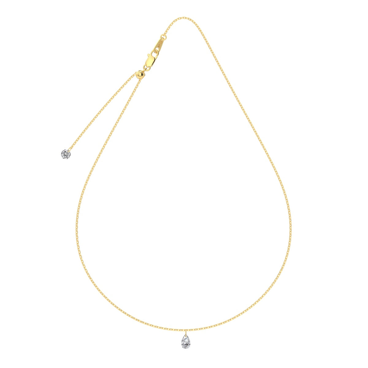 Gold Seraphine Halo necklace with small diamond pendants on a white background - Kataleya Jewellery