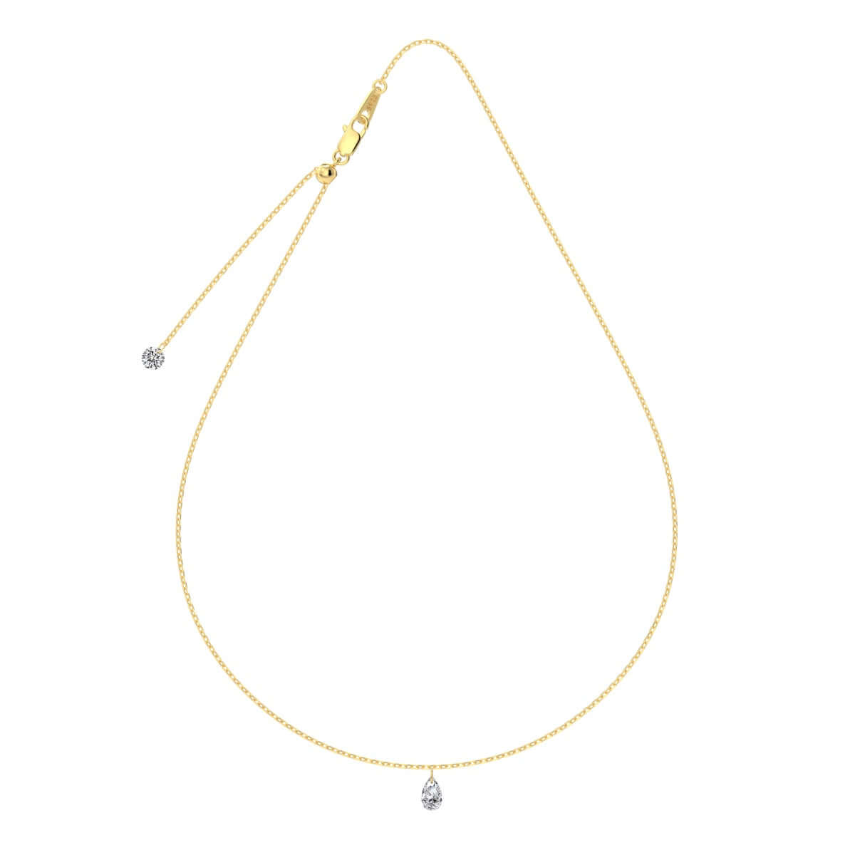 Gold Seraphine Halo necklace with small diamond pendants on a white background - Kataleya Jewellery