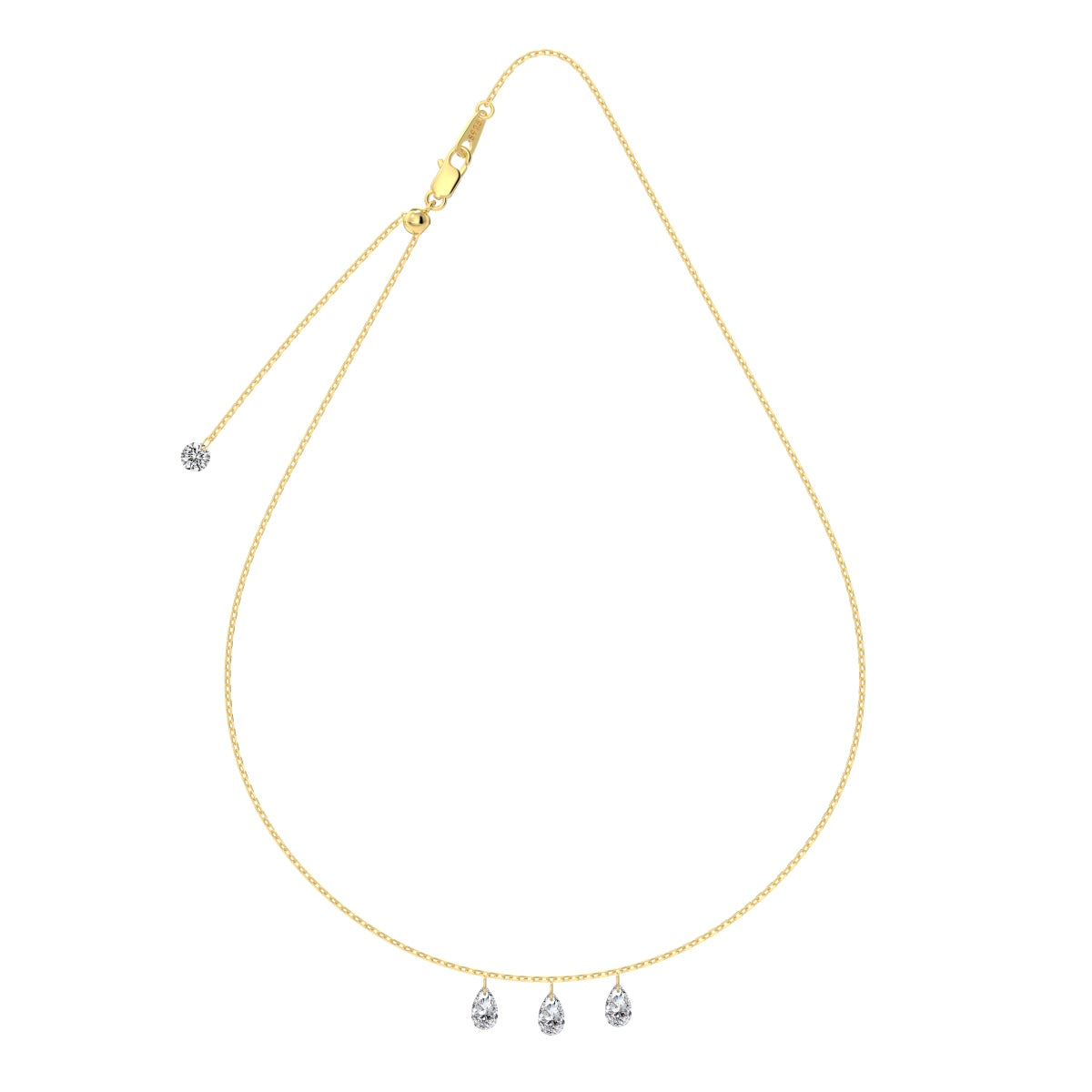 Gold Seraphine Trinity necklace with three small silver pendants on a white background - Kataleya Jewellery