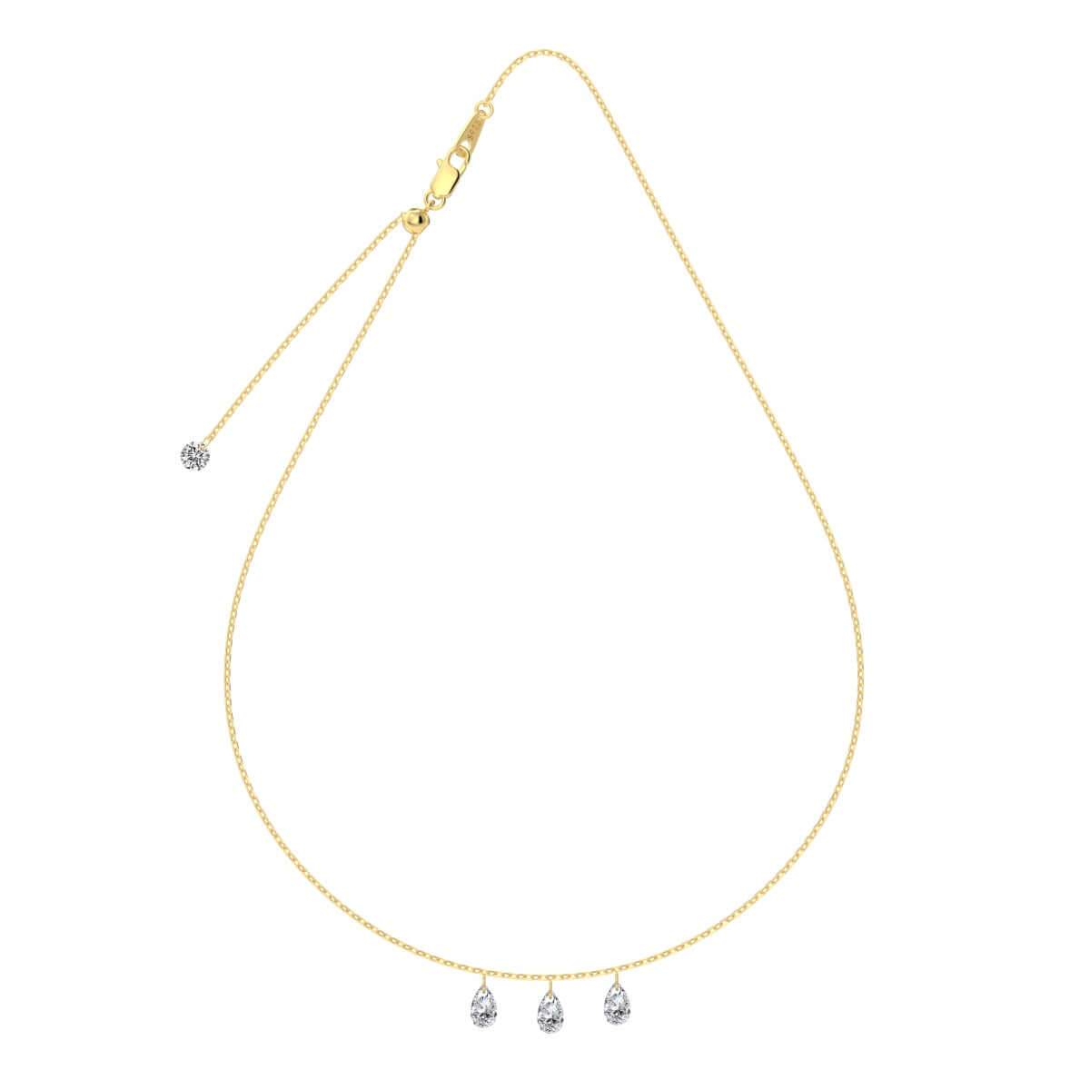 Gold Seraphine Trinity necklace with three small silver pendants on a white background - Kataleya Jewellery