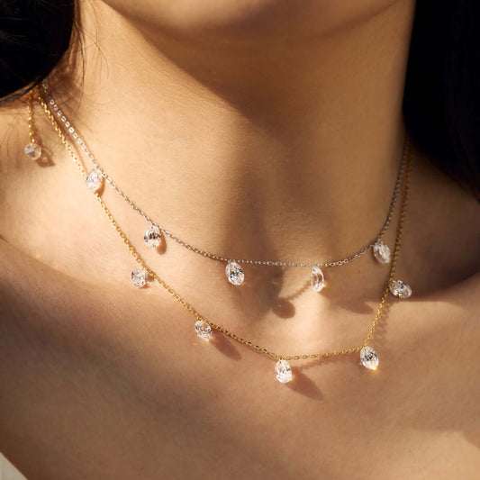 Seraphine Radiance Necklace featuring gold plated sterling silver and zirconia stones elegantly layered.