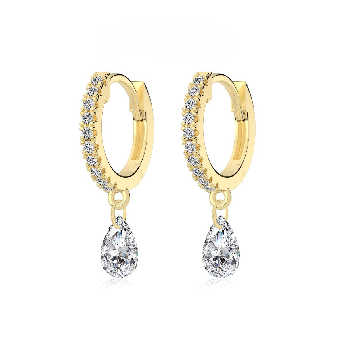 Gold hoop Seraphine Halo earrings with clear gemstones on a white background by Kataleya Jewellery