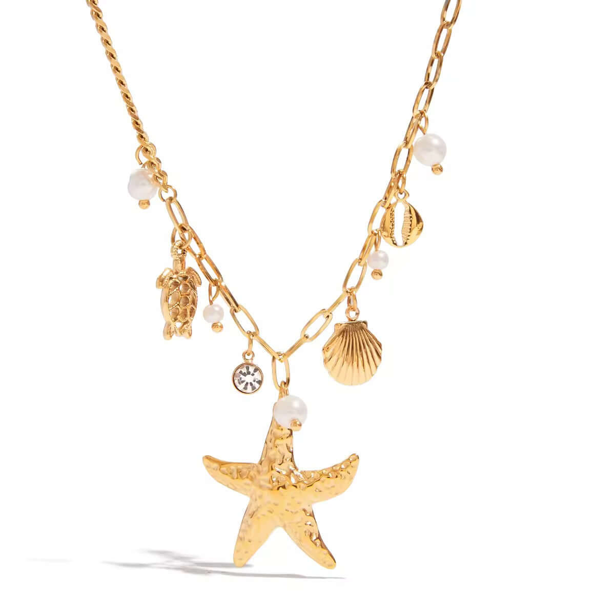 Starfish Gold Multi-charm Necklace by Kataleya Jewelry