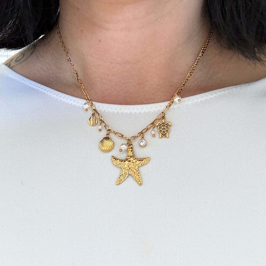 Starfish Gold Multi-charm Necklace by Kataleya Jewelry