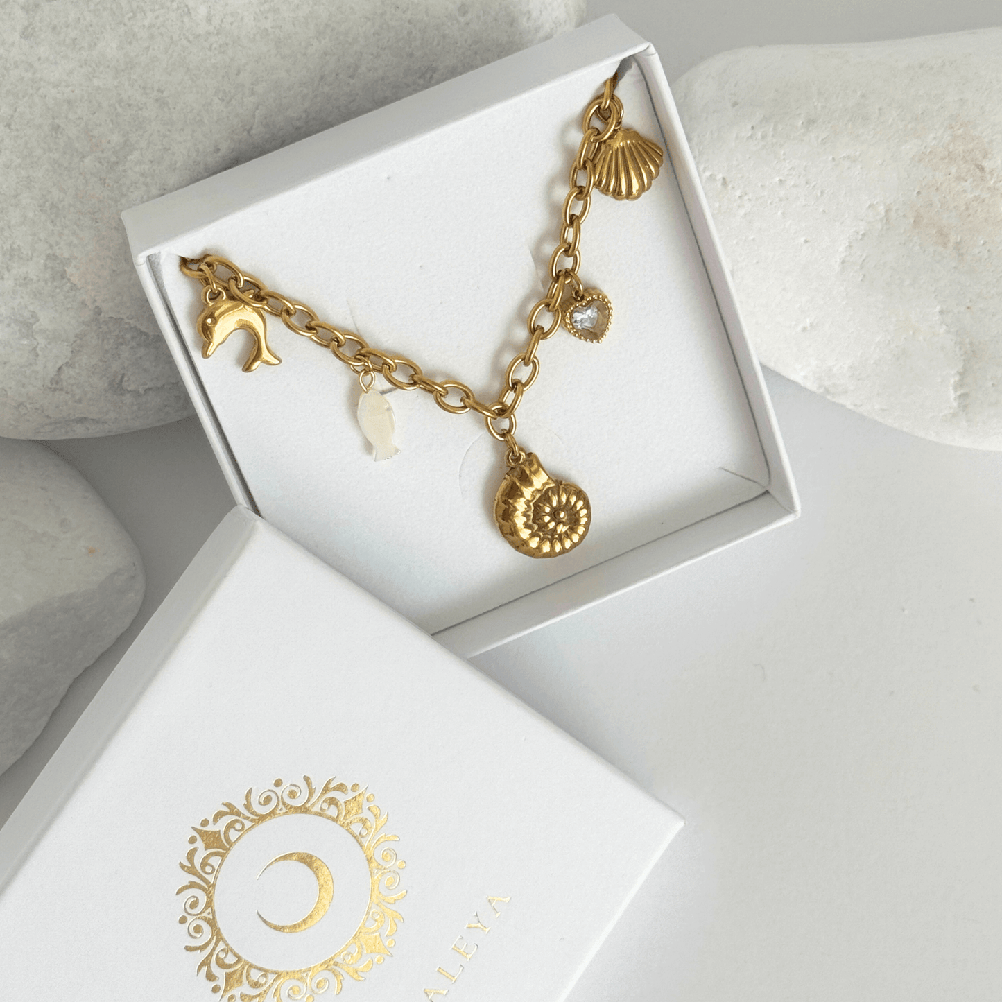 Seaside Mulri Charm Necklace in Gold by Kataleya Jewelry