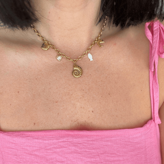 Seaside Mulri Charm Necklace in Gold by Kataleya Jewelry