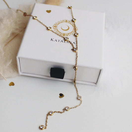 Alana - Long Zirconia Gold Y Shape Necklace - Kataleya