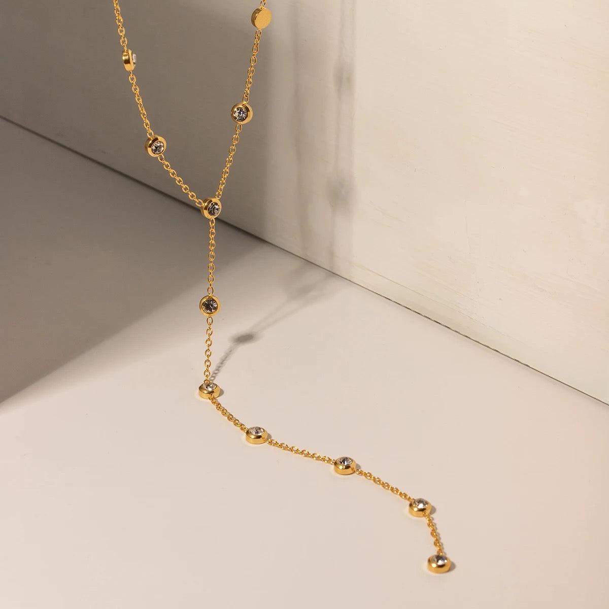 Alana - Long Zirconia Gold Y Shape Necklace - Kataleya