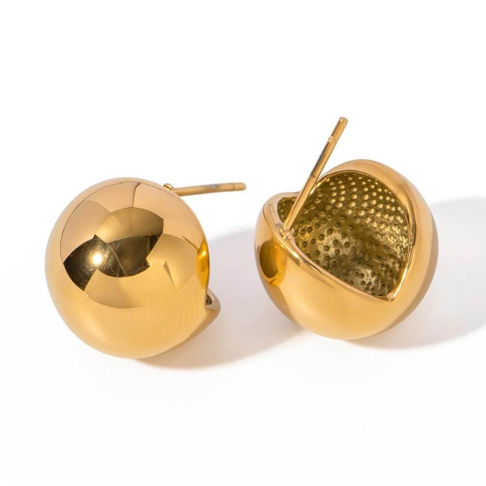 Elegant gold ball stud earrings, crafted in 18ct gold plated stainless steel, showcasing a sophisticated design.