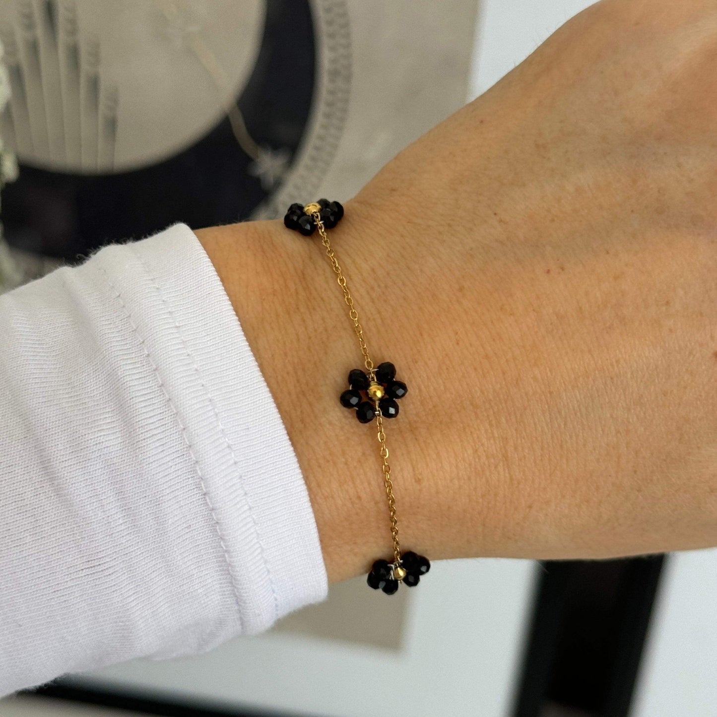 Black Daisy Gold Bracelet - Kataleya