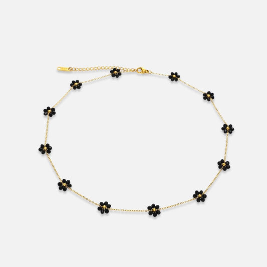 Black Daisy Gold Necklace Choker - Kataleya