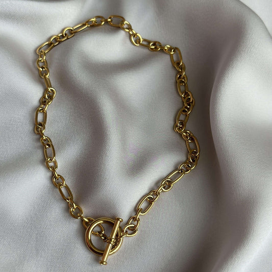Chunky Gold Plated Stainless Steel T-bar Chain Necklace - Kataleya