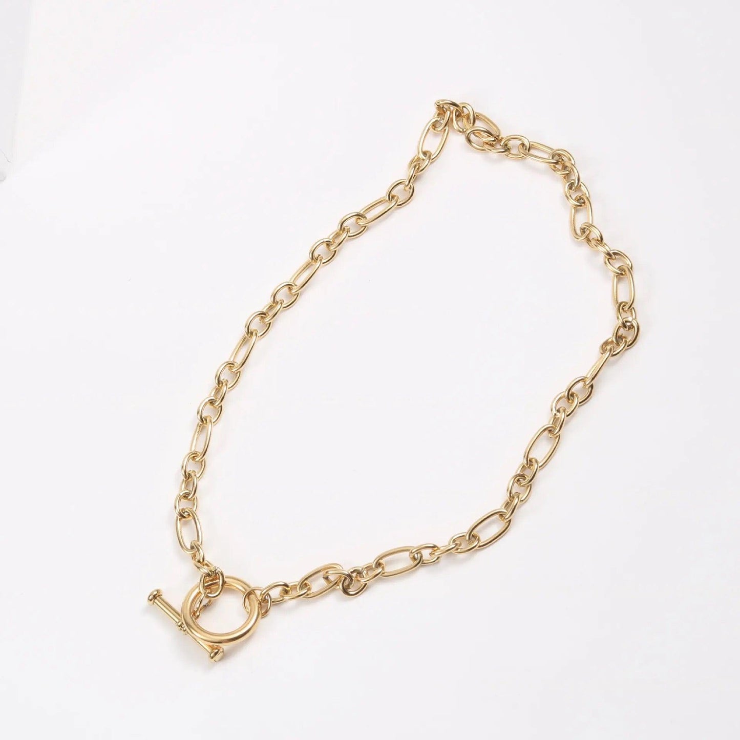 Chunky Gold Plated Stainless Steel T-bar Chain Necklace - Kataleya