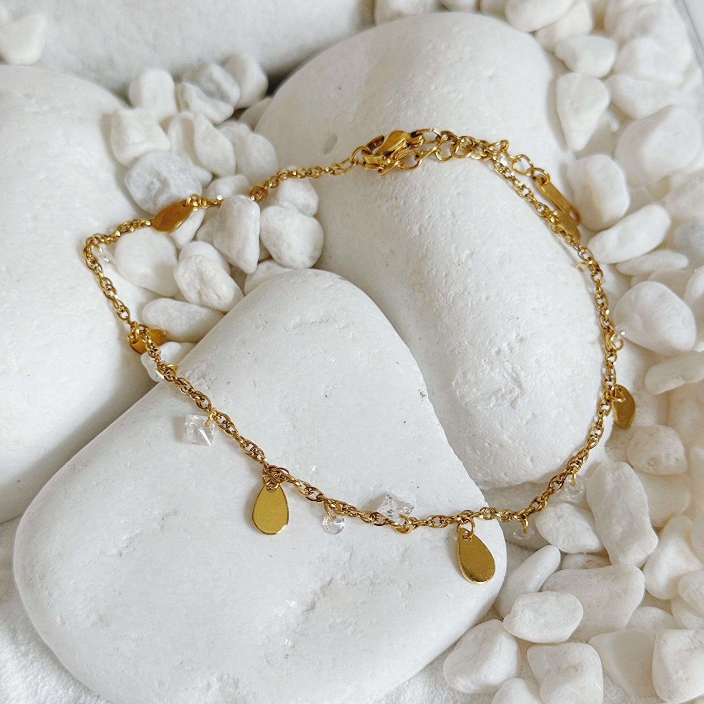 Crystal Gold Tassel Anklet by Kataleya