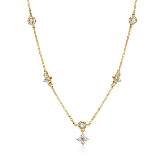 Diana Flower Charm Necklace in gold plated sterling silver with cubic zirconia and crystal accents.