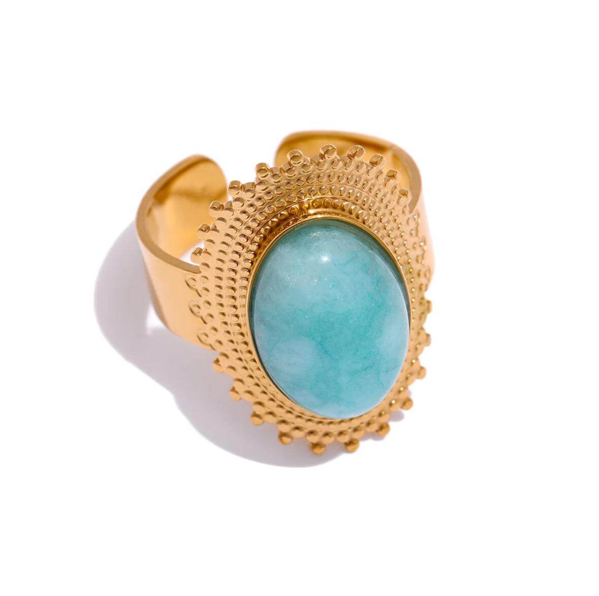Havasu - Blue - Green Oval Stone Adjustable Ring - Kataleya