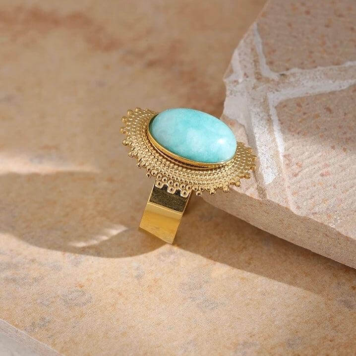 Havasu - Blue - Green Oval Stone Adjustable Ring - Kataleya