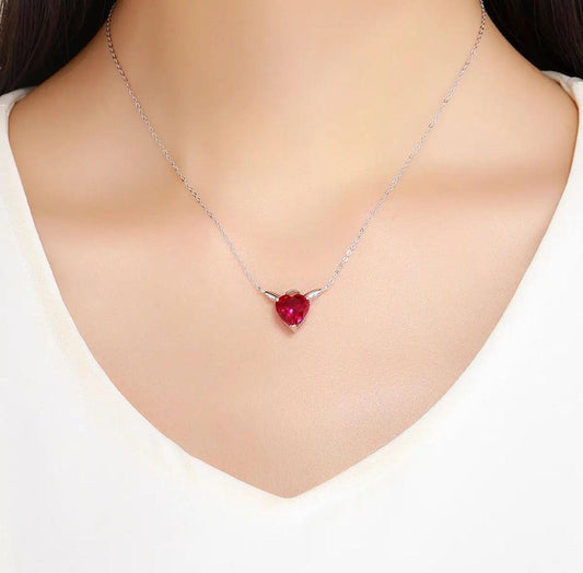 Red Heart Angel Silver Necklace - Kataleya