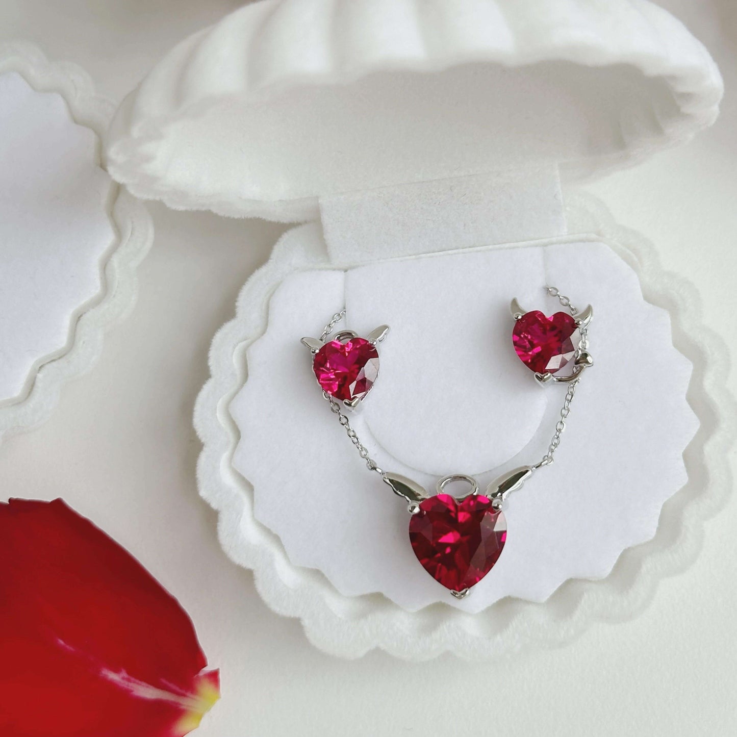 Red Heart Angel Silver Necklace - Kataleya