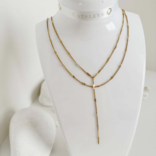 Simple Y-Shape Layered Lariat Gold Necklace - Kataleya