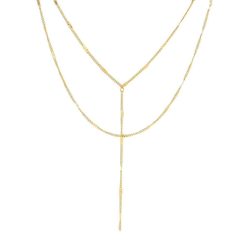 Simple Y-Shape Layered Lariat Gold Necklace - Kataleya