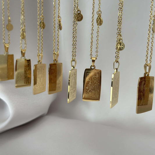 Zodiak Start Sign Rectangular Gold Pendant Necklace by Kataleya