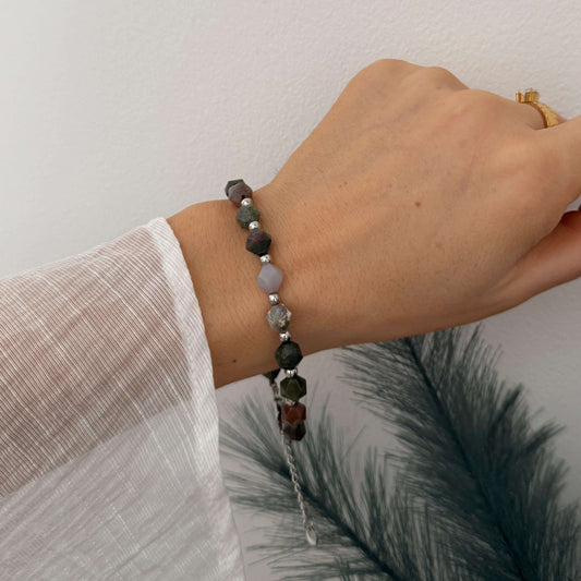 Wadi Bani Natural Stone Green Bracelet - Silver - Kataleya