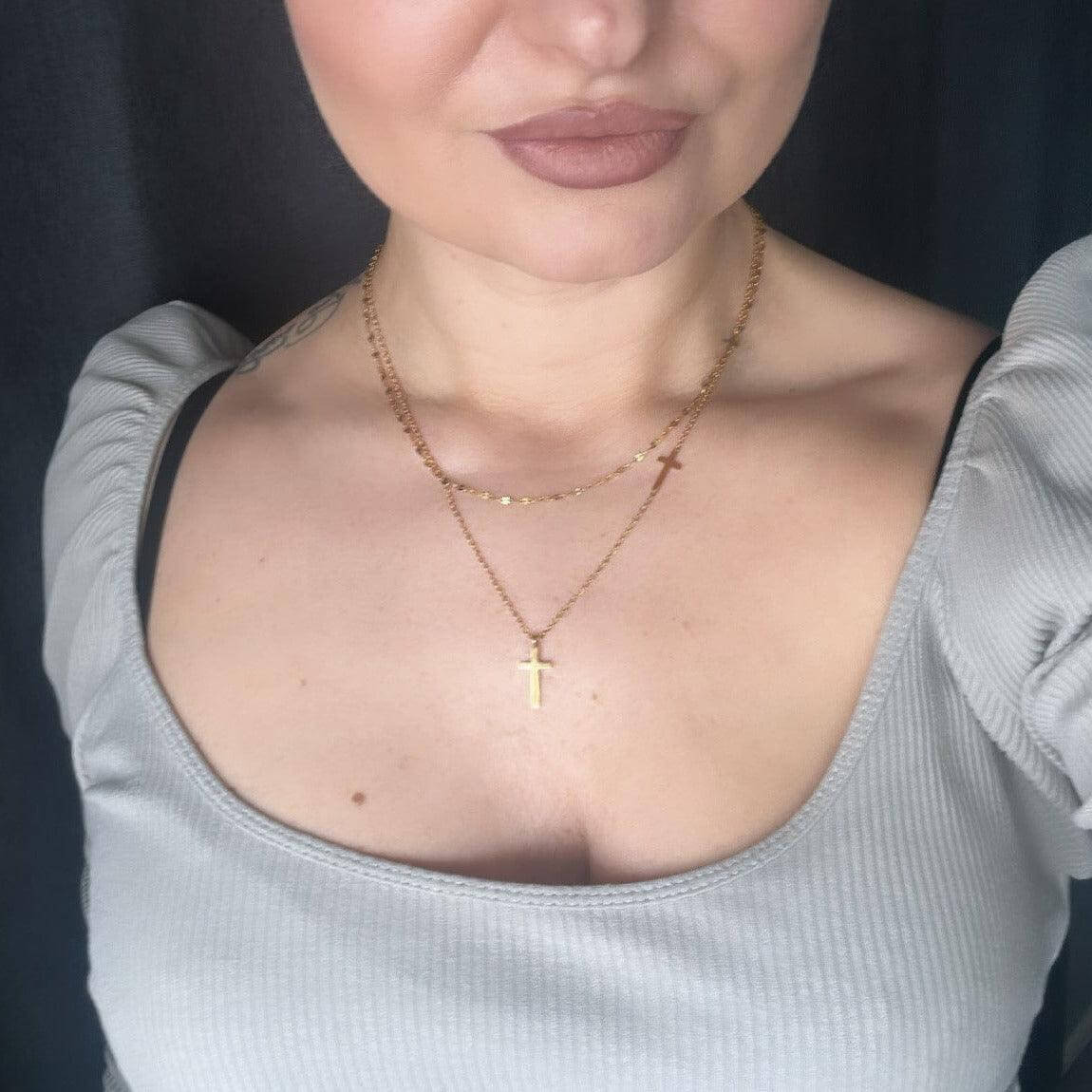 Three Crosses Gold Layered Necklace - Waterproof & Tarnish Free by Kataleya