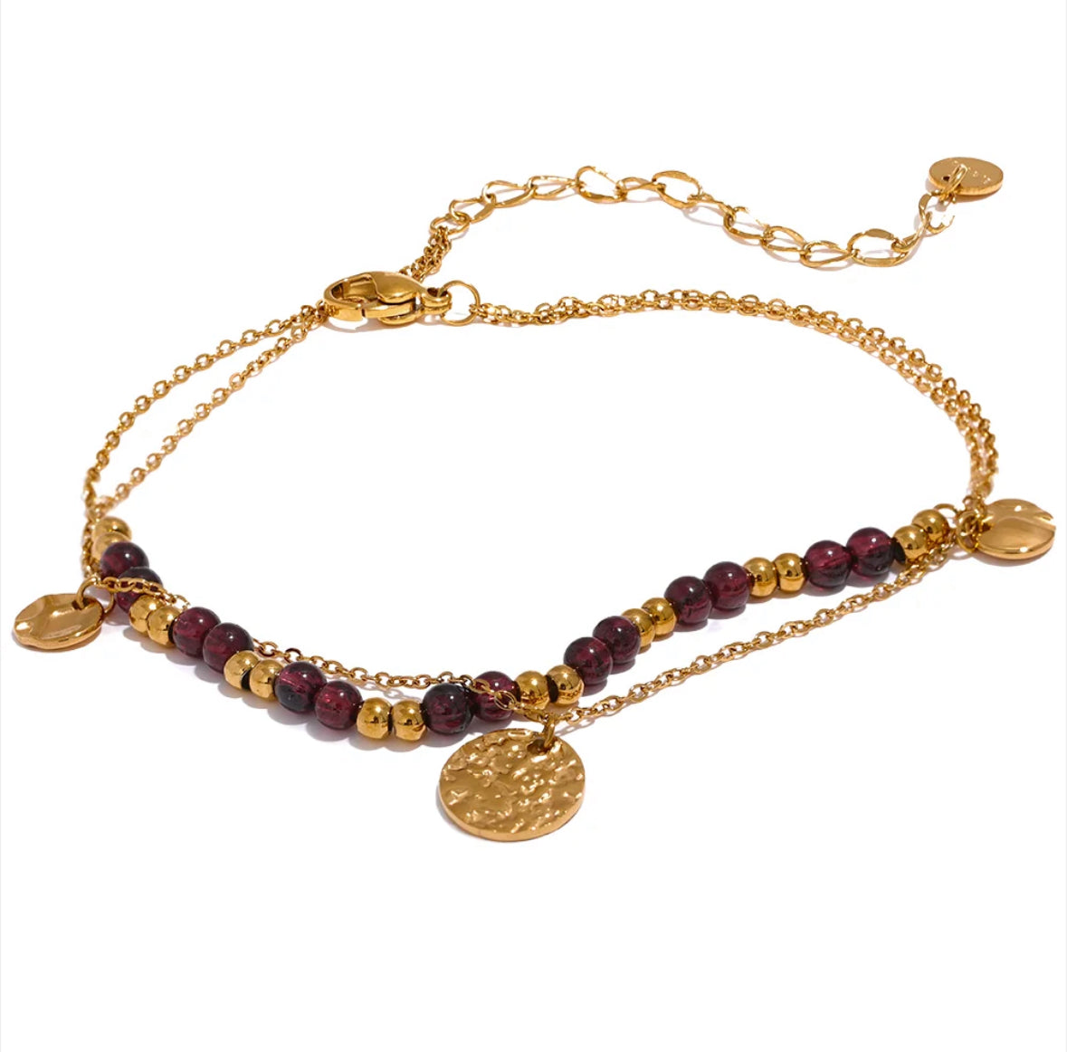 Gold Disk Anklet Adorned With Brown Gold Beads by Kataleya