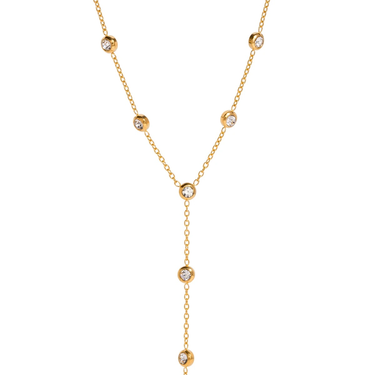 Alana - Gold Zirconia Long Lariat Necklace by Kataleya
