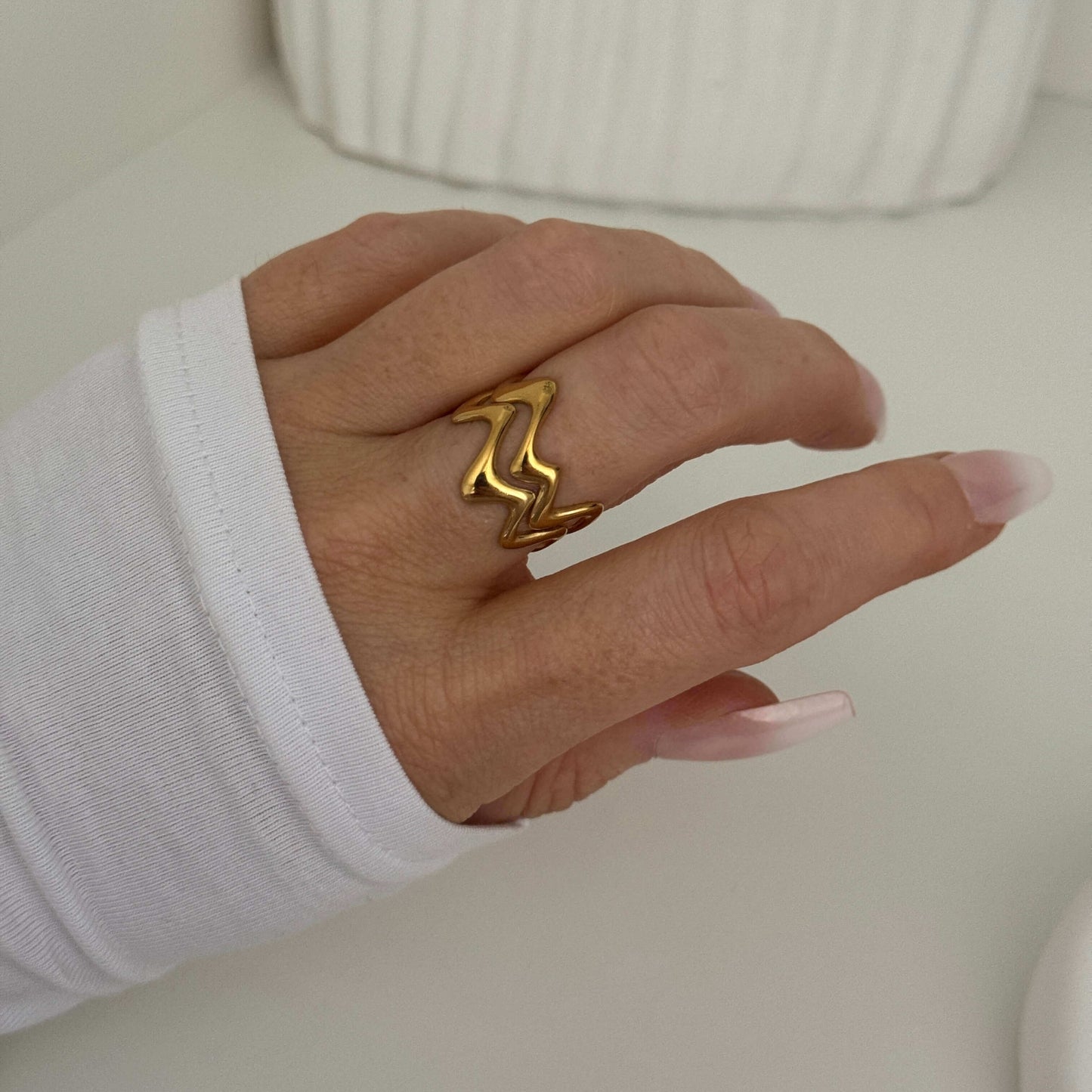 Adjustable Gold Wave Open Ring by Kataleya