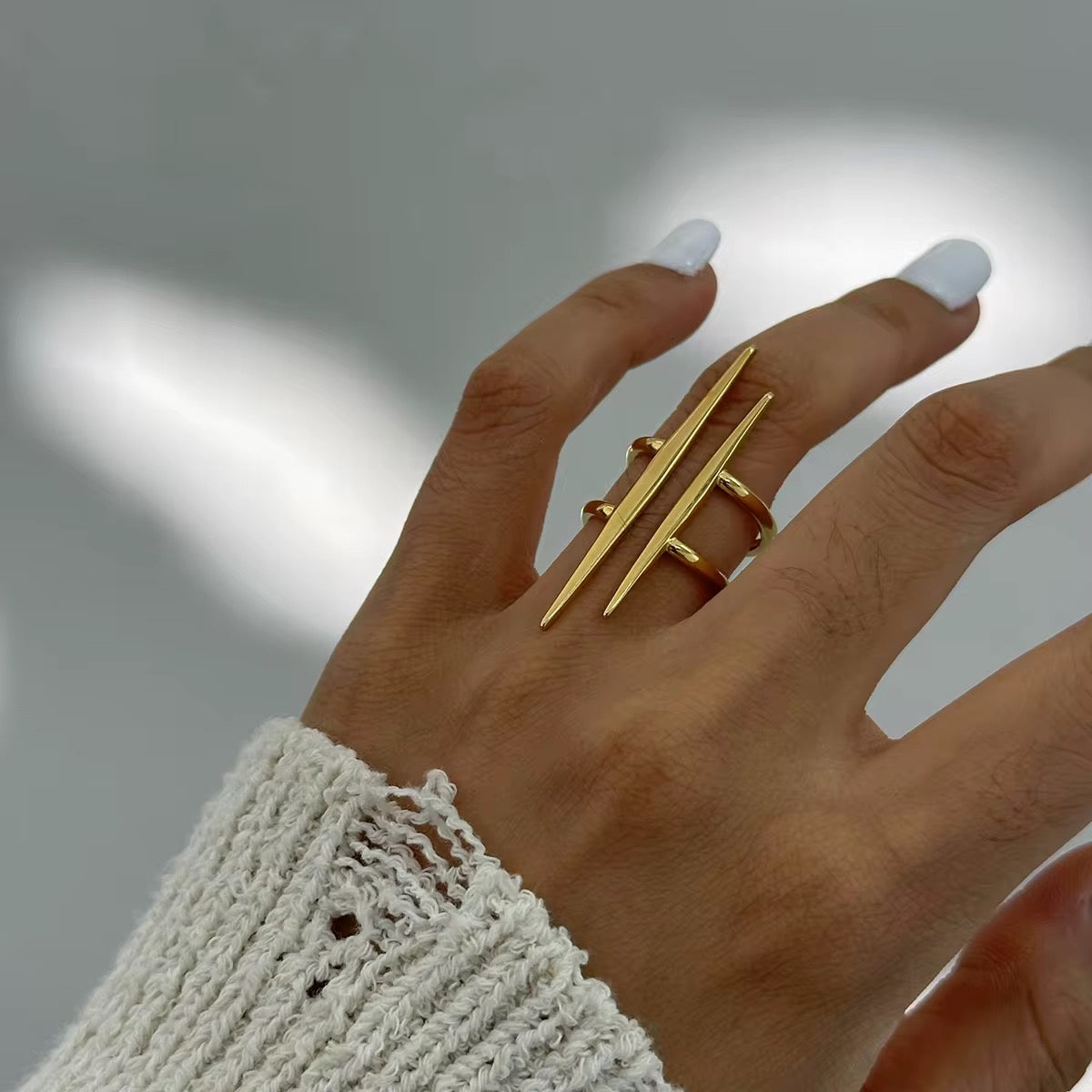 The Edge Ring , geometric, double line, adjustable, gold ring by Kataleya