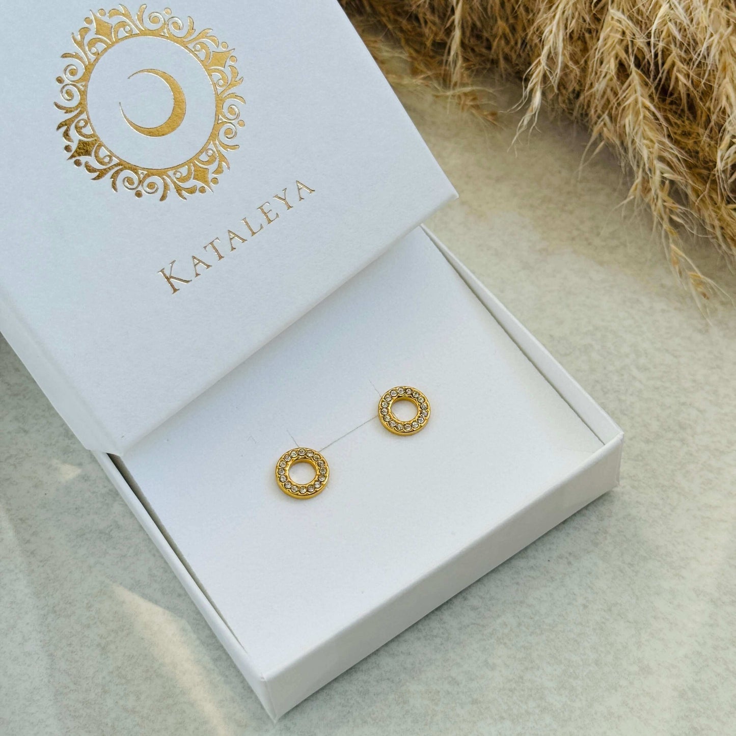 Ada - Gold Circle Zirconia Stud Earrings by Kataleya