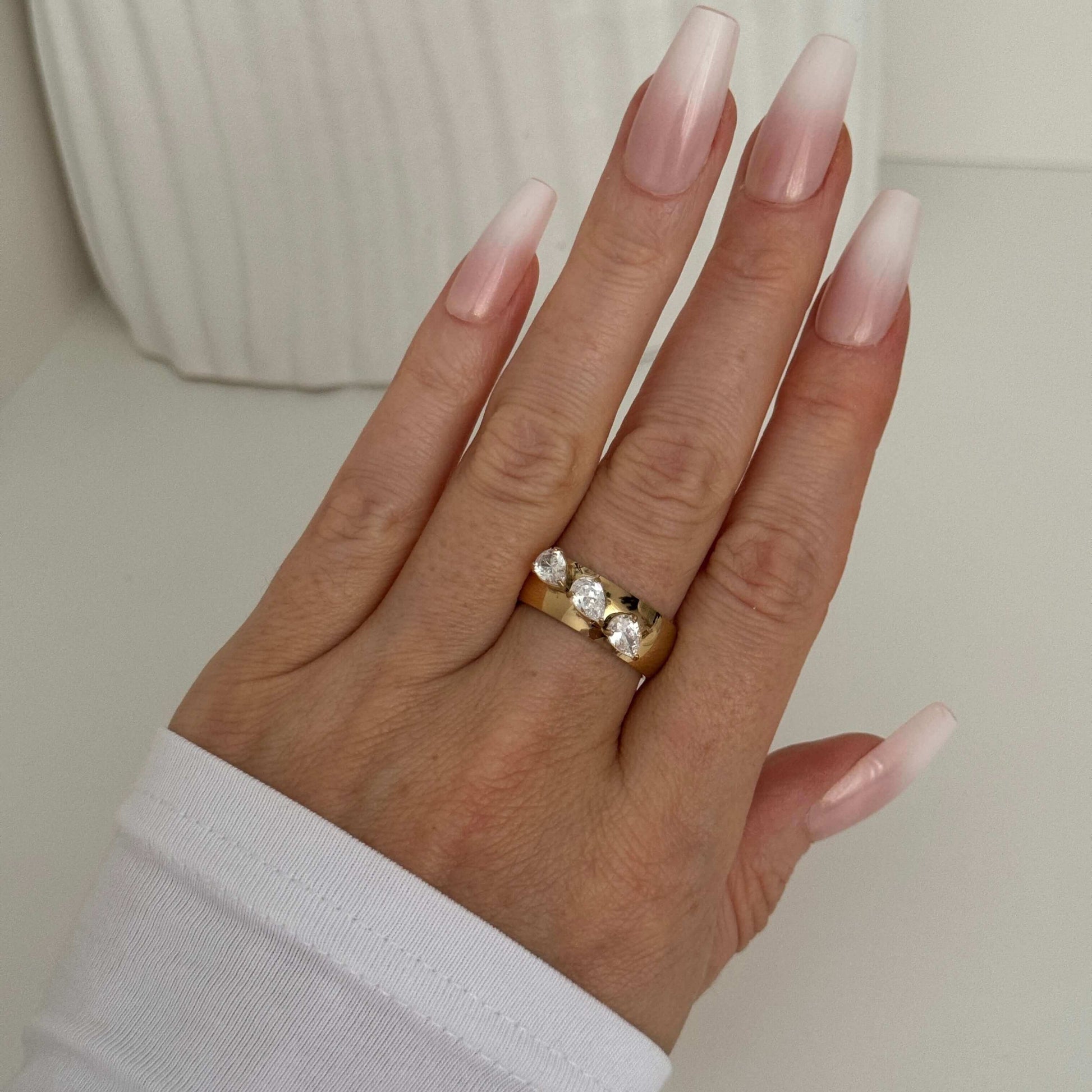 Bona - Chunky Gold Band Ring with Three Zircon Stones by Kataleya