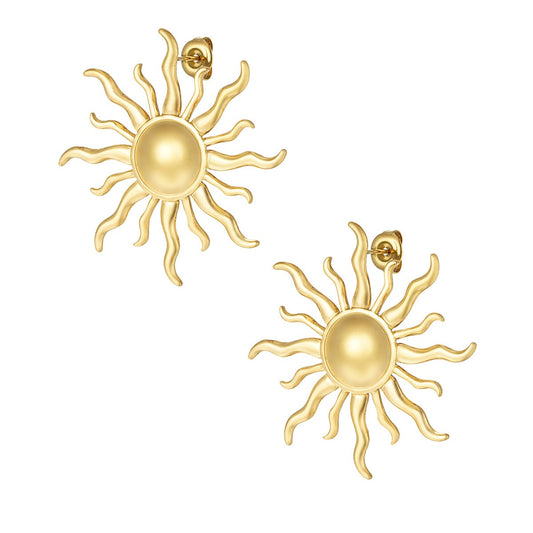 Large Gold Sun Stud Earrings by Kataleya