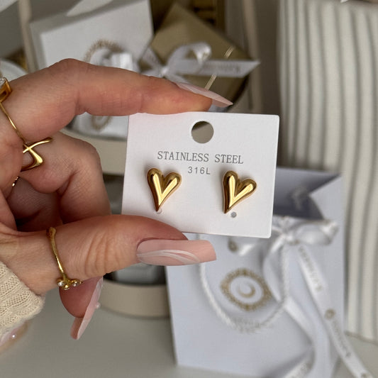 Amore Gold Heart Shape Studs by Kataleya